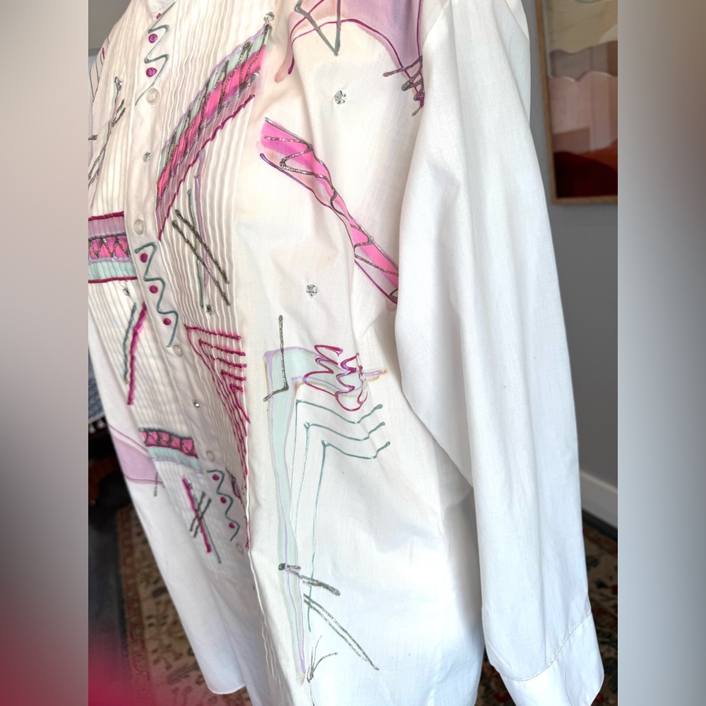 Artisan Painted Pink and Silver Blouse - Picture 9 of 11